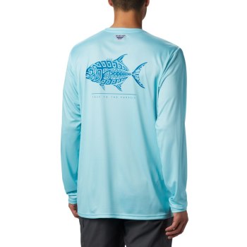 Columbia PFG Terminal Tackle Tribal Fish Long Sleeve, Sudaderas Azules Para Hombre | 805916-QTS